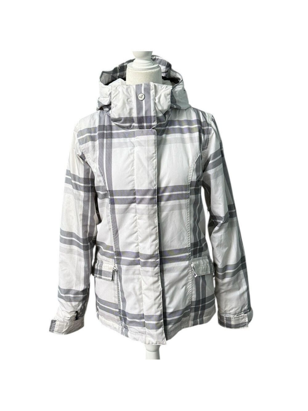 Roxy Ski Snowboarding White Black Grey Checkered Jacket Size Medium